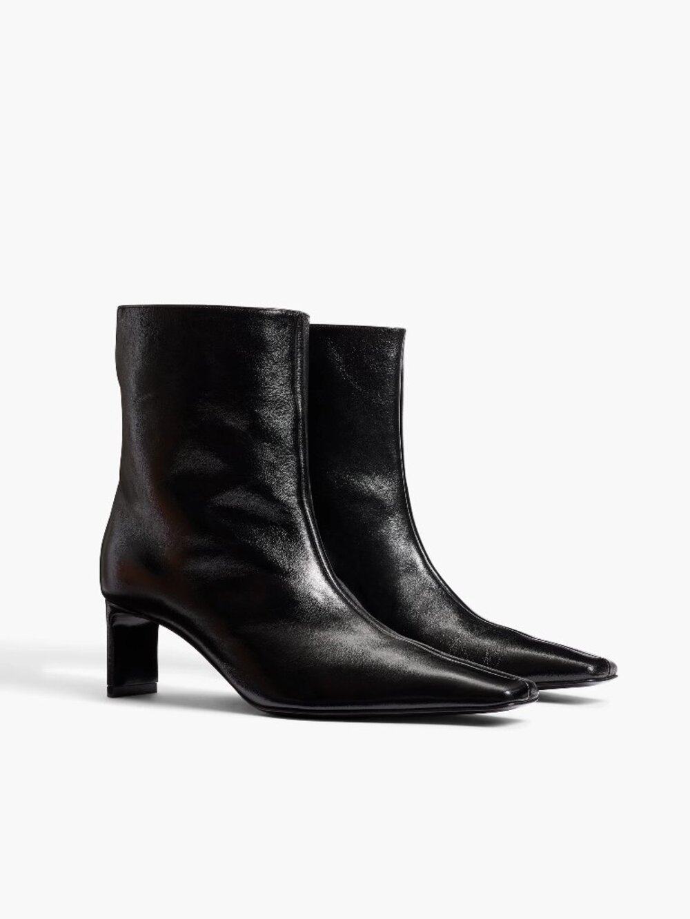 KHAITE - Ona Ankle Boot - Black Glazed Leather - 38.5